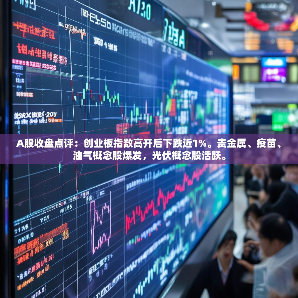 A股收盘点评：创业板指数高开后下跌近1%。贵金属、疫苗、油气概念股爆发，光伏概念股活跃。