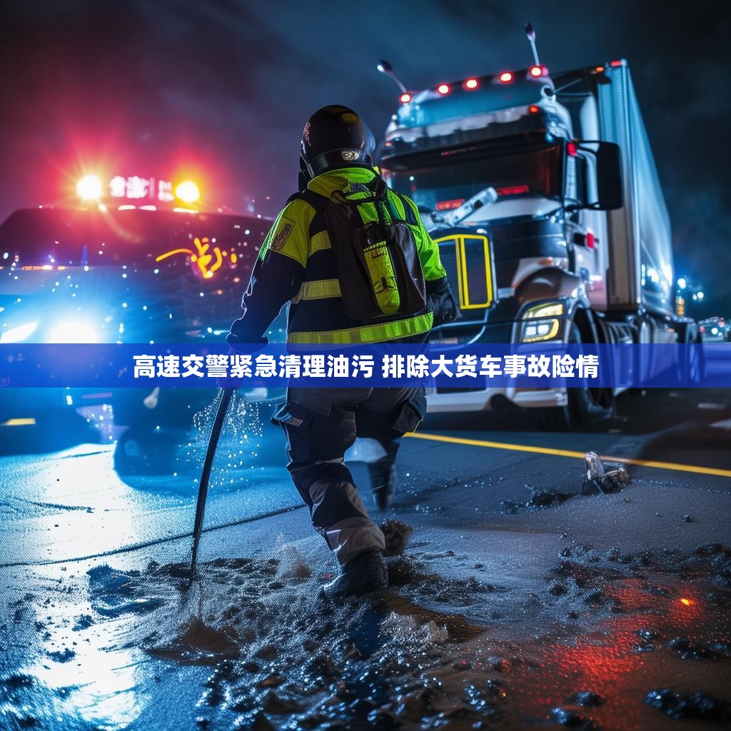 高速交警紧急清理油污 排除大货车事故险情