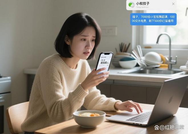 8500的工资一到，姐夫立刻发来：嫂子，7000给小宝报舞蹈课。